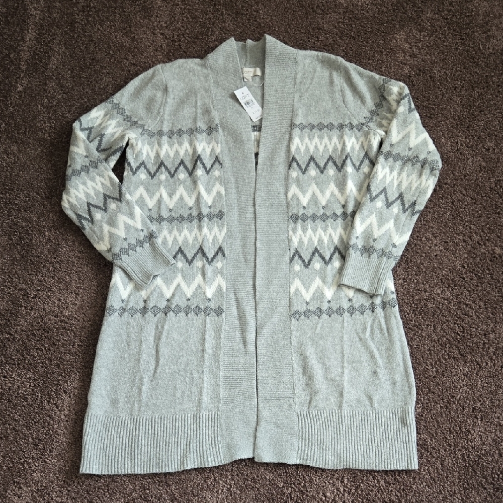 NEW Ann Taylor Loft Gray Chevron Open Front Sweater M